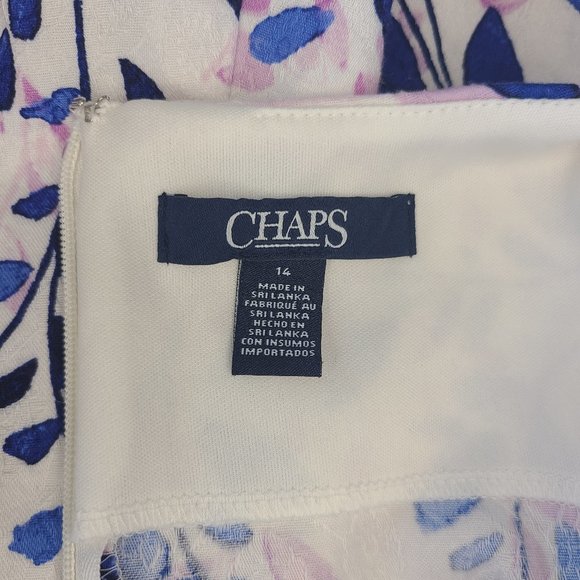 CHAPS White & Blue Patterned Sleeveless Dress 14 - Picture 5 of 6